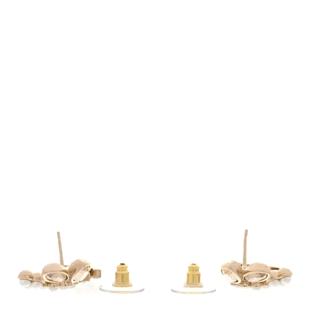 Chanel Pearl Crystal Drop CC Earrings Gold White in White Resin from FASHIONPHILE, photo 3 of 5