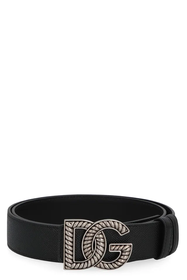 Dolce & Gabbana Logo Buckle Calfskin Belt — Black Calf in Black Calfskin from HEWI