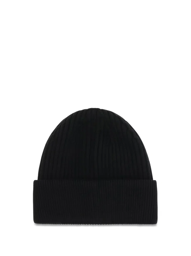 Dolce & Gabbana Gx66kzjdvn6 Ribbed Knit Merino Wool Beanie — Black Beanies in Black Wool from HEWI