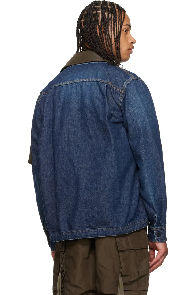 sacai Blue Denim x Nylon Twill Blouson Denim Jacket, photo 3 of 4 from SSENSE