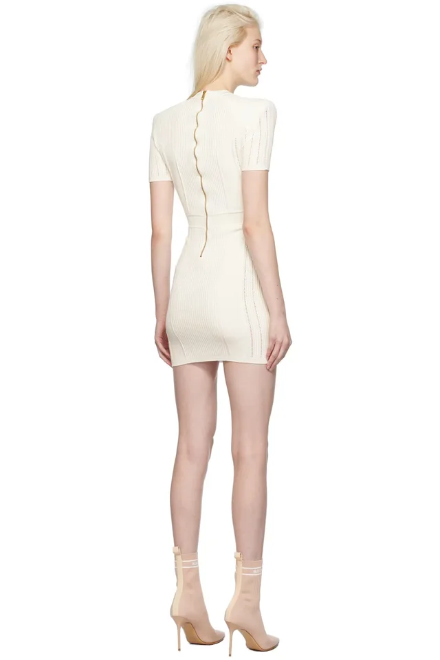 BALMAIN White Laced V-Neck Minidress, photo 3 of 4 from SSENSE