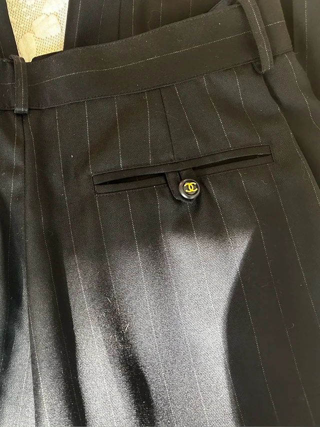 Chanel Vintage Dress Pants With Signature Logo Buttons in black|gray from Poshmark