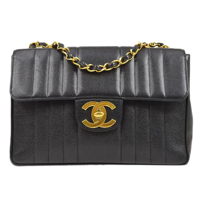 Chanel 1994-1996 Black Caviar Vertical Classic Flap Jumbo in Black Caviar leather from AMORE Vintage Tokyo