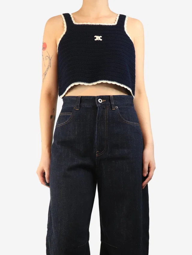 Celine Navy crochet top - size L in Navy from Sign of the Times
