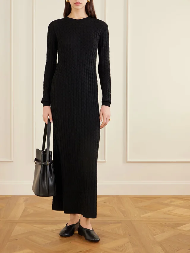 TOTEME Cable-knit wool maxi dress in Black, photo 2 of 2 from NET-A-PORTER (Canada)