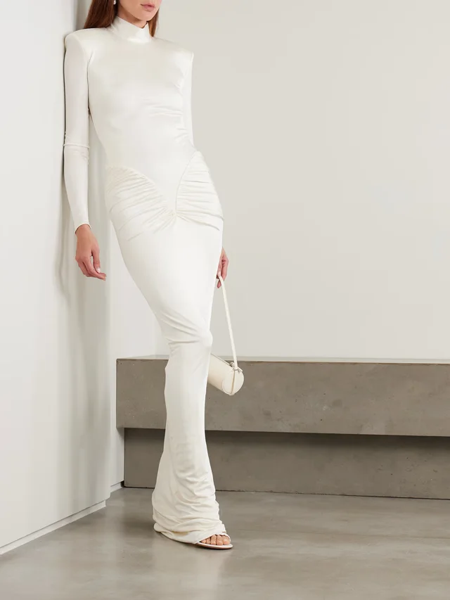 ILKYAZ OZEL Darja gathered satin-jersey gown in White, photo 2 of 2 from NET-A-PORTER (Canada)