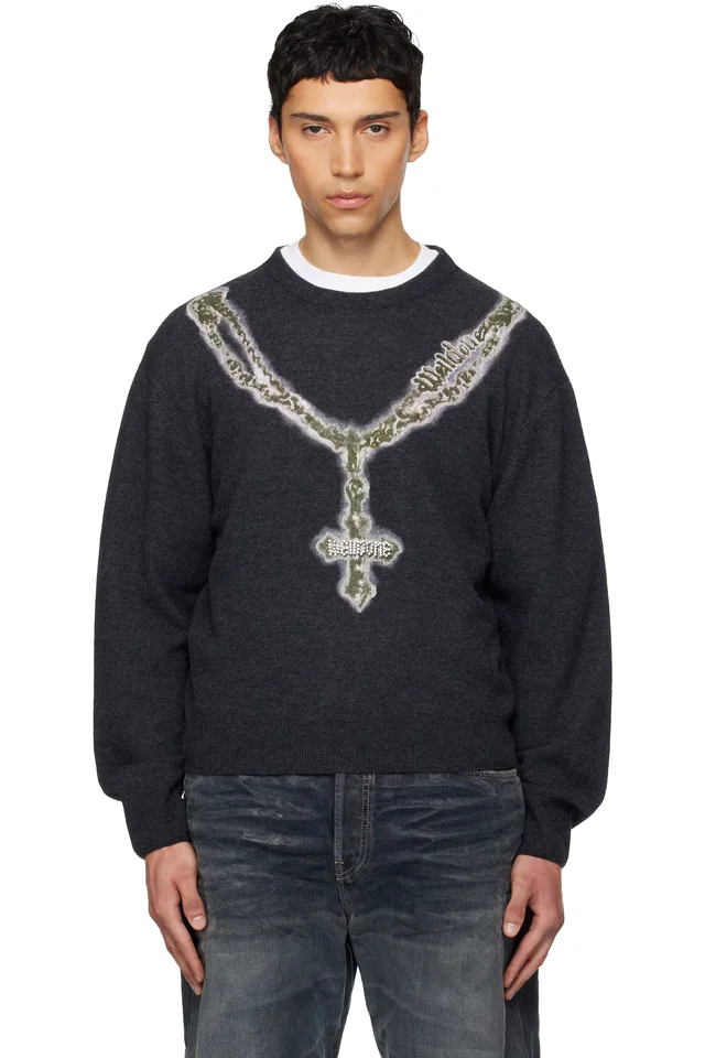 We11done Gray Cross Necklace Sweater from SSENSE, photo 1 of 1