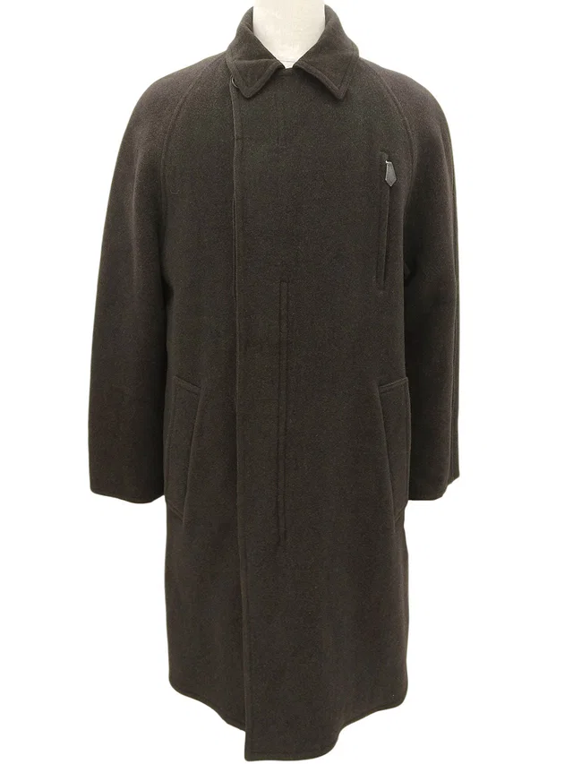 Hermès Wool Coat #50 Khaki in Green Wool from VINTAGE QOO TOKYO