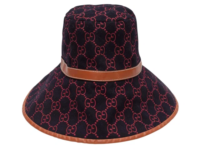 Navy & Multicolor Gucci Monogram Wool Bucket Hat in Navy Wool from Designer Revival