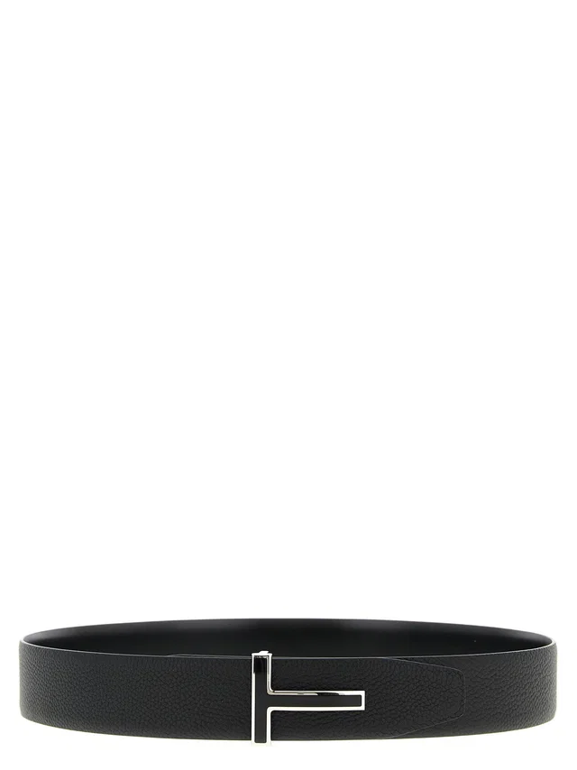 Tom Ford Reversible Hammered And Smooth Leather Belt — Black in Black Leather from HEWI