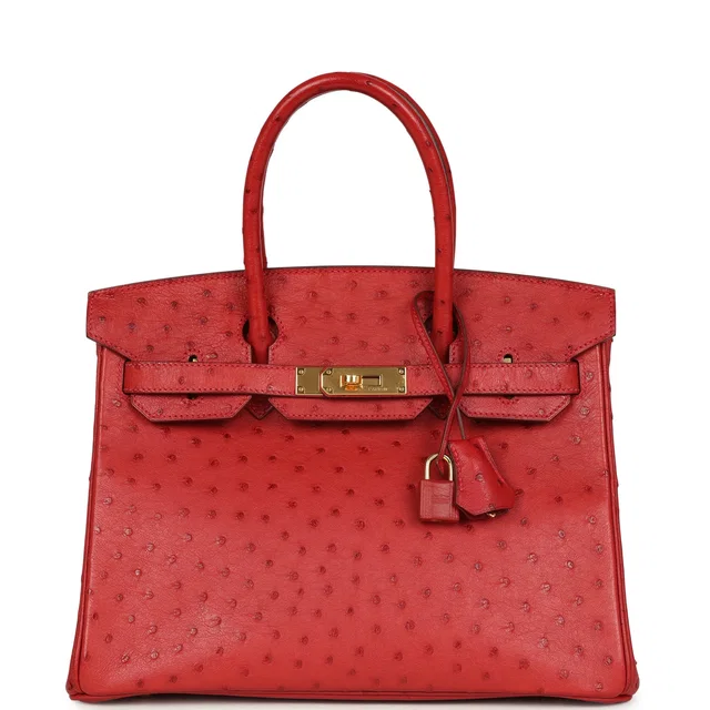 Hermès Birkin 30 Rouge Vif Ostrich Gold Hardware in Red Ostrich from Madison Avenue Couture