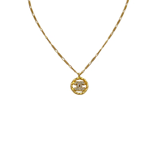 Chanel Vintage Necklace Cocomark Rhinestone Gold Accessory in Gold from Luxury Promise
