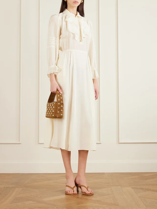 MAISON MAYLE Joeldi ruffled lace-trimmed silk charmeuse and crepe de chine dress in White, photo 2 of 2 from NET-A-PORTER (Canada)