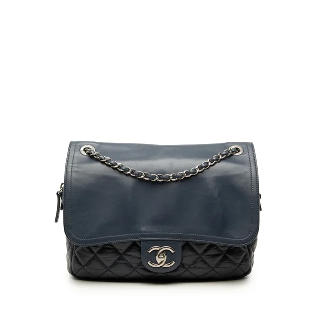 Blue Chanel Quilted Calfskin Easy Zip Flap Shoulder Bag in Blue Calfskin from Designer Revival