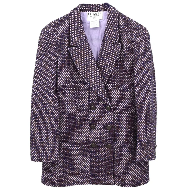 Chanel 1998 Double Breasted Tweed Jacket Pink #40 in Pink Tweed from AMORE Vintage Tokyo