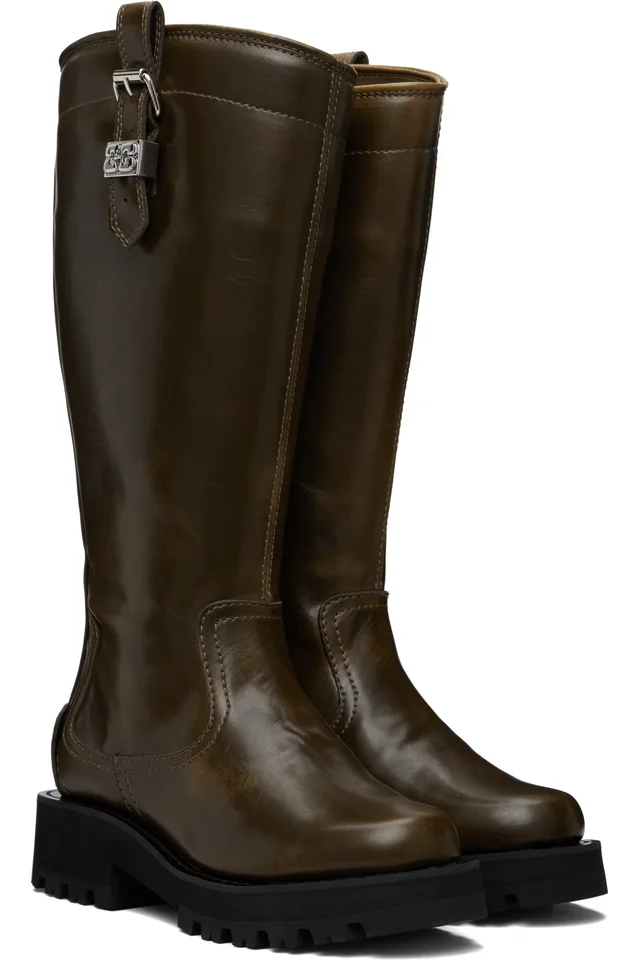 GANNI Brown High Boots, photo 4 of 5 from SSENSE
