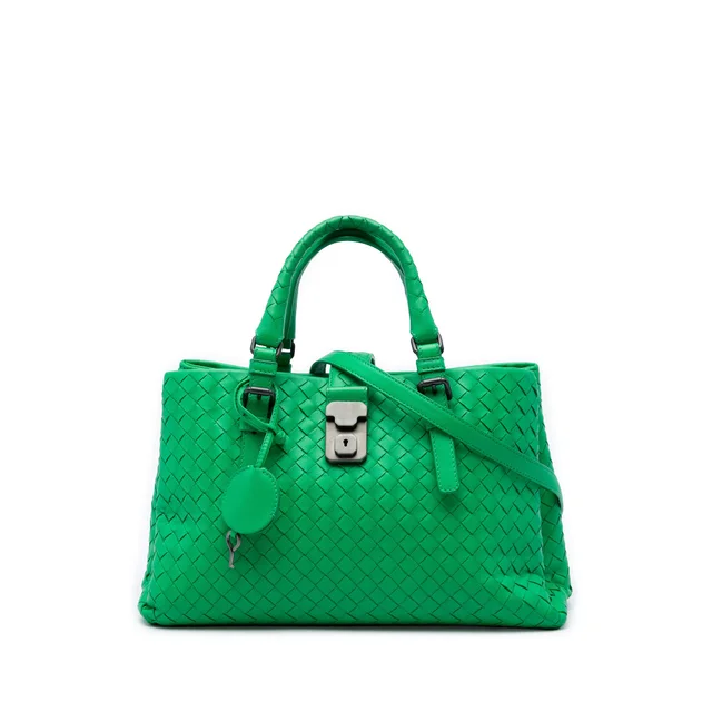 Green Bottega Veneta Small Nappa Intrecciato Roma Satchel in Green Nappa leather from Designer Revival, photo 1 of 1