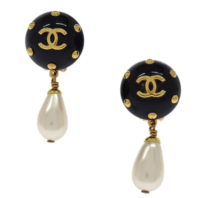Chanel Costume Pearl Dangle Earrings Clip-On 96C in Resin from AMORE Vintage Tokyo