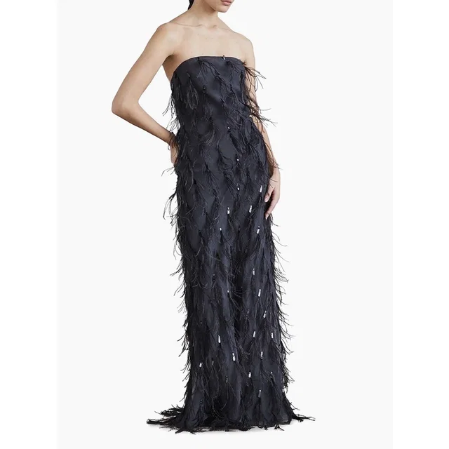 Brunello Cucinelli Crispy Silk Mermaid Dress Ostrich Feather Dress in gray Ostrich from Poshmark