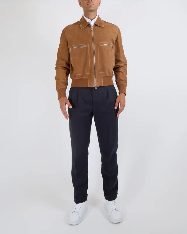 Hermès Menswear Jacket in Sienne Veau Nubuck with Palladium Zipper Details Size FR 50 (UK 40) in Calfskin from Sellier
