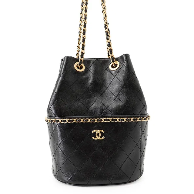 Chanel Matelasse Around Chain Bucket Bag BlackAS5328 Shiny Lambskin Size Small in Lambskin from GALLERY RARE