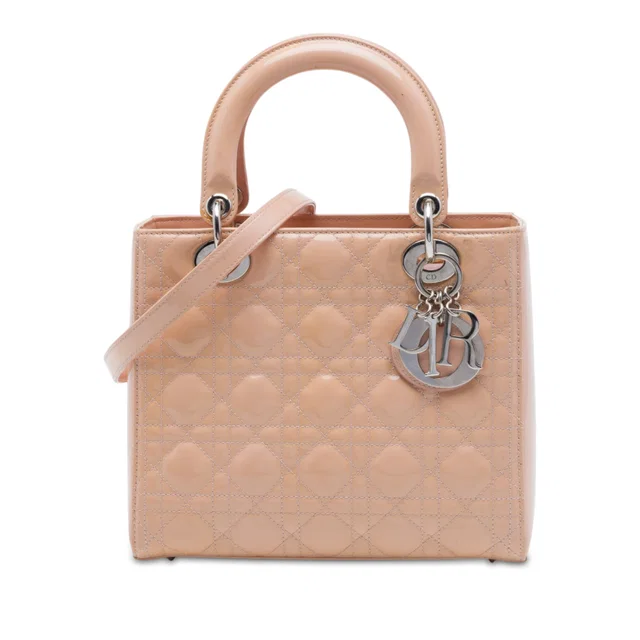 Pink Dior Medium Patent Cannage Lady Dior Satchel in Pink Patent leather from Designer Revival