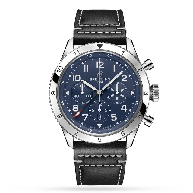 Breitling Super AVI B04 Chronograph GMT 46 Tribute to Vought F4U Corsair Watch in silver|gray Leather from WatchesOfSwitzerland