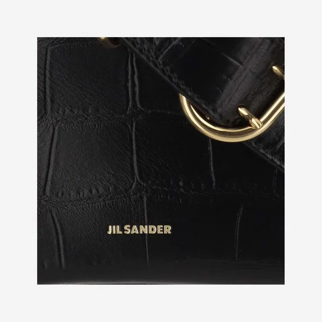 Jil Sander Embossed Calfskin Flap Shoulder Bag — Black in Black Calfskin from HEWI