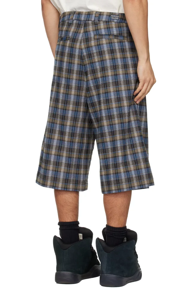 ERL Gray & Blue Check Shorts, photo 3 of 4 from SSENSE
