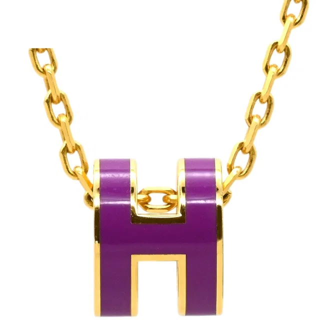 Hermès Necklace Pop H Mini Pendant Lacquer Anemone Gold Purple H Motif in Purple from The Reluxe