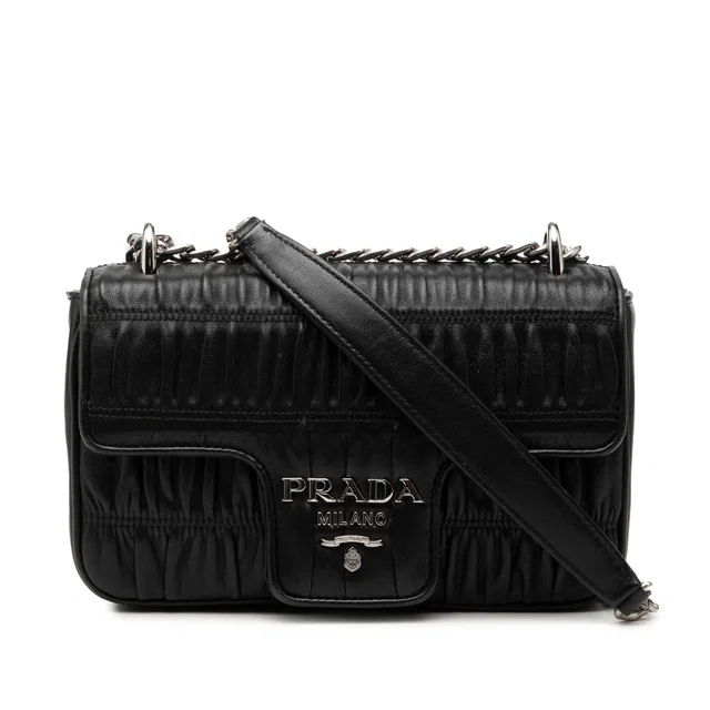 Black Prada Nappa Gaufre Chain Flap Crossbody Bag in Black Nappa leather from Designer Revival