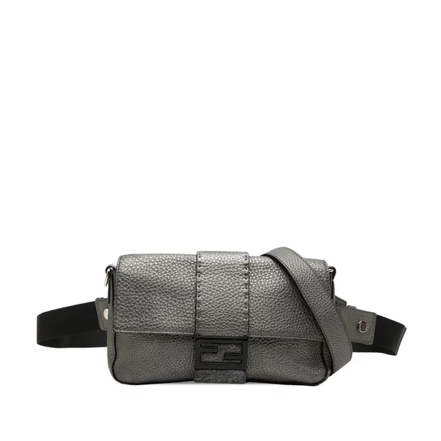 Gray Fendi Leather Selleria Convertible Baguette Satchel in Grey Leather from Designer Revival