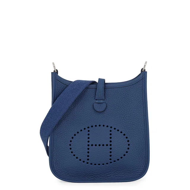 Hermès Evelyne Long Blue Tie Taurillon Clemence Size TPM in Blue Clemence leather from GALLERY RARE