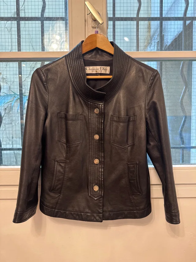 Dior black big collar leather jacket in Black Leather from Luxury Promise