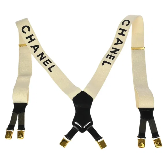 Chanel Suspenders White Small Good 15 in White Canvas from AMORE Vintage Tokyo