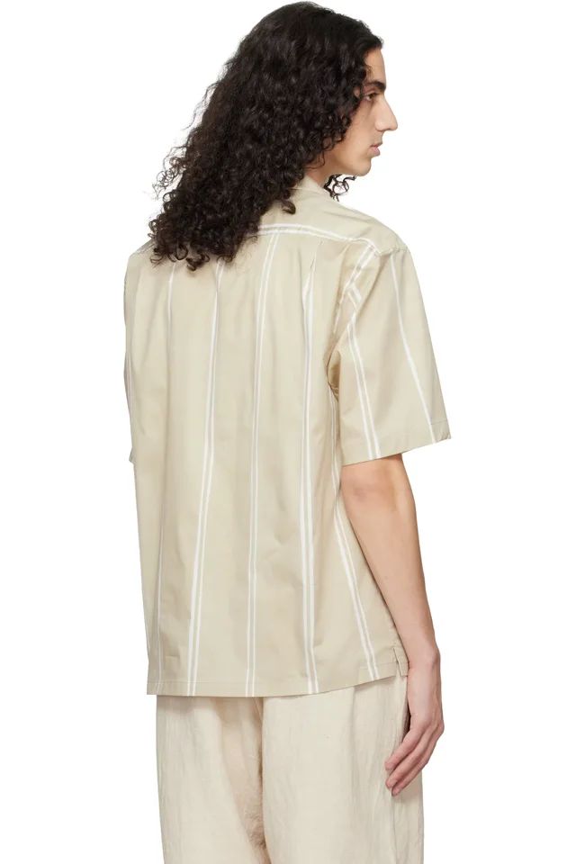 BOSS Beige Striped Relaxed-Fit Stretch Cotton Shirt, photo 3 of 4 from SSENSE