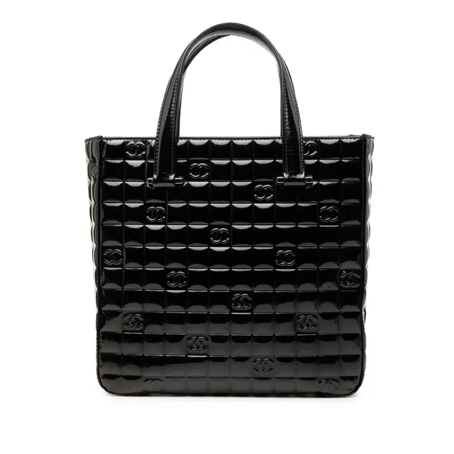 Black Chanel CC Chocolate Bar Patent Tote in Black Patent leather from Designer Revival