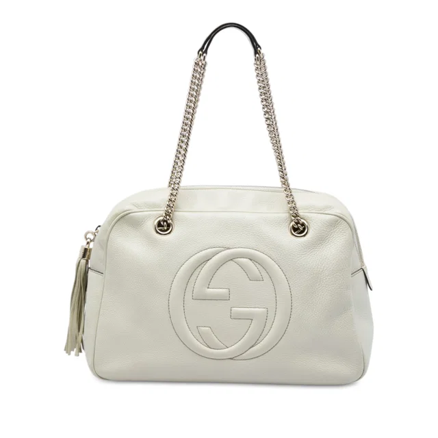 White Gucci Calfskin Soho Chain Shoulder Bag in White Calfskin from Designer Revival