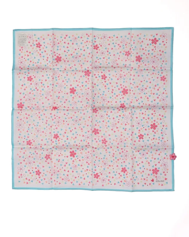 Celine 50 Floral Hearts Cotton Scarf in Denim from A Retro Tale, photo 2 of 2