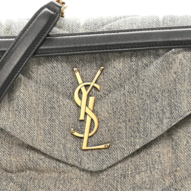 Saint Laurent Quilted Medium Loulou Puffer Monogram Chain Satchel Azur in Denim from FASHIONPHILE, photo 8 of 10