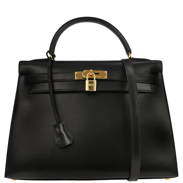 Hermès Black Box Calf Kelly 32 Sellier 2way Shoulder Handbag in Black Box leather from AMORE Vintage Tokyo