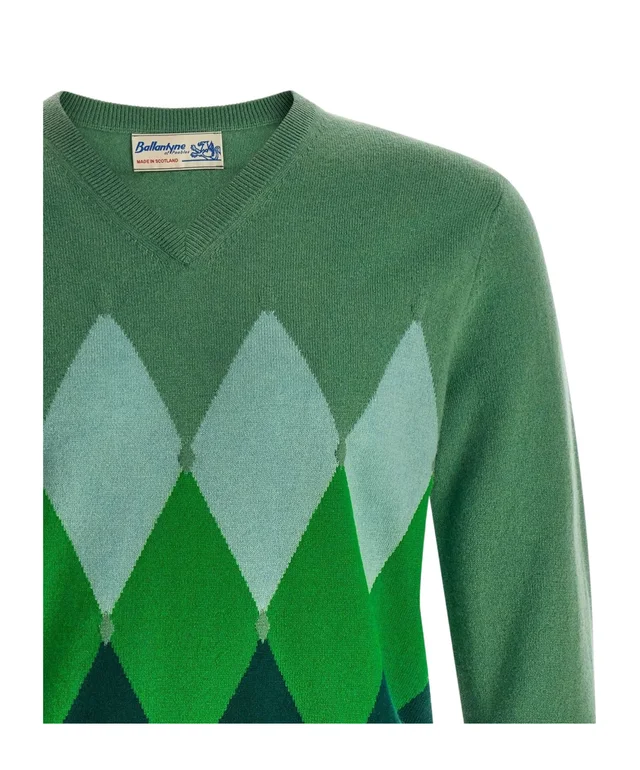 Ballantyne Diamond Intarsia V-Neck Knitted Sweater, photo 3 of 4 from SENSER