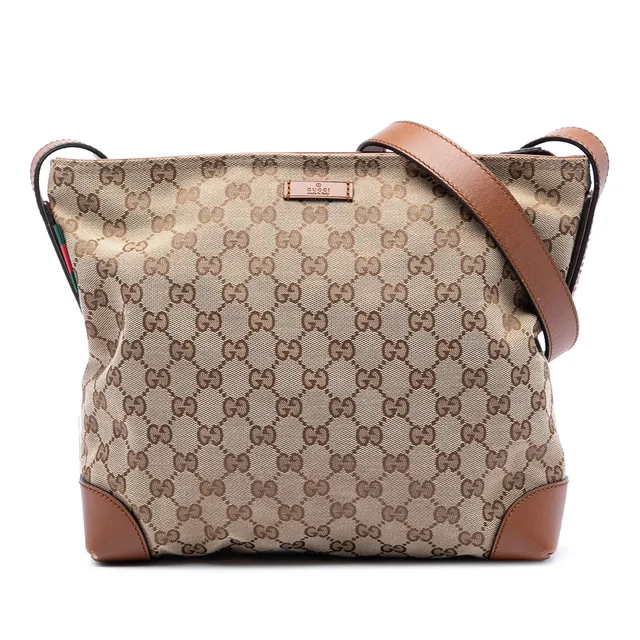 Beige Gucci GG Canvas Web Crossbody in Beige Canvas from Designer Revival