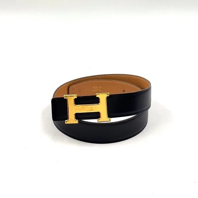 Hermès Constance H Belt Leather Black Gold in Black Leather from The Reluxe