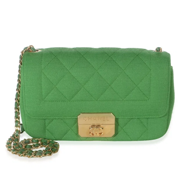Chanel Green Quilted Jersey Chic With Me Mini Flap Bag Handbag in Green Leather from HEWI