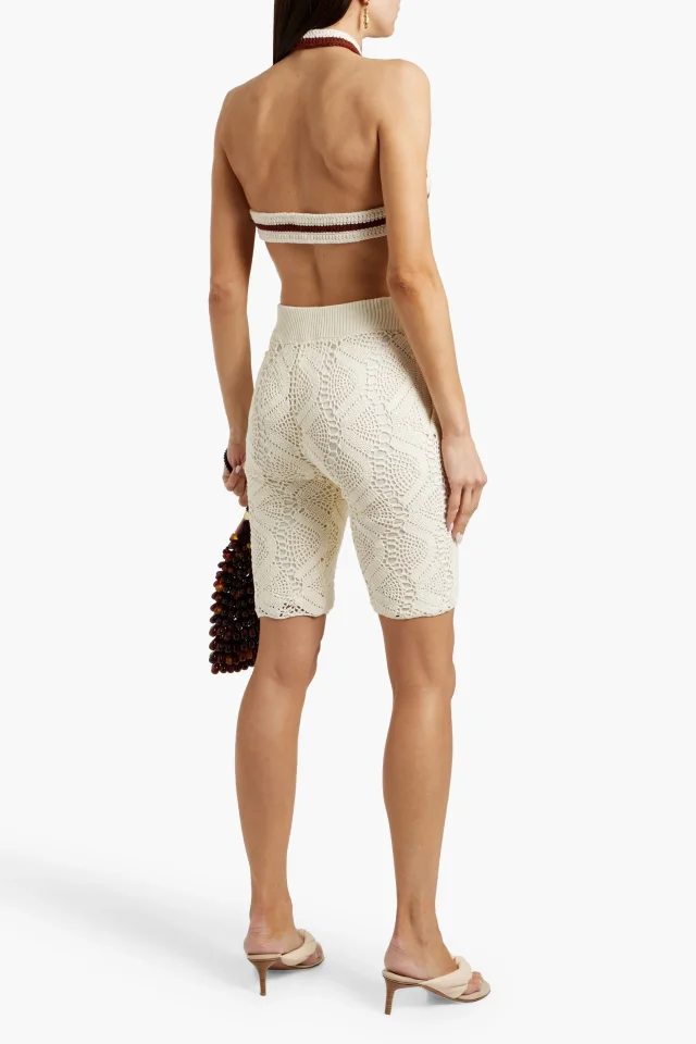 Khaite Jolie Crocheted Cashmere Halterneck Bra Top in White, photo 3 of 4 from THE OUTNET