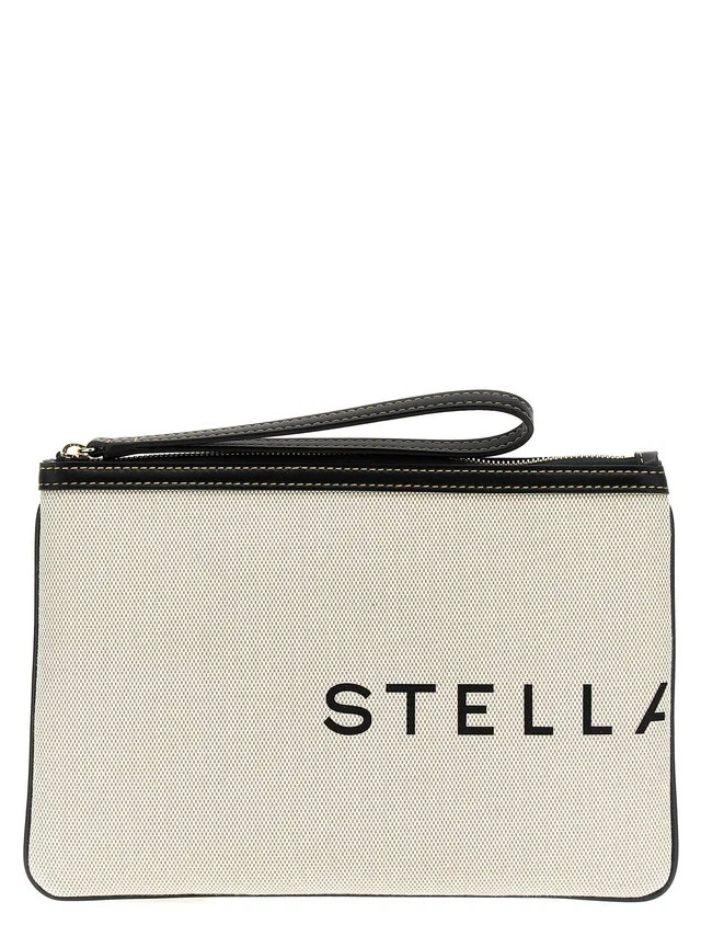 Stella McCartney Logo-Print Canvas Clutch — Cream in White Canvas from HEWI
