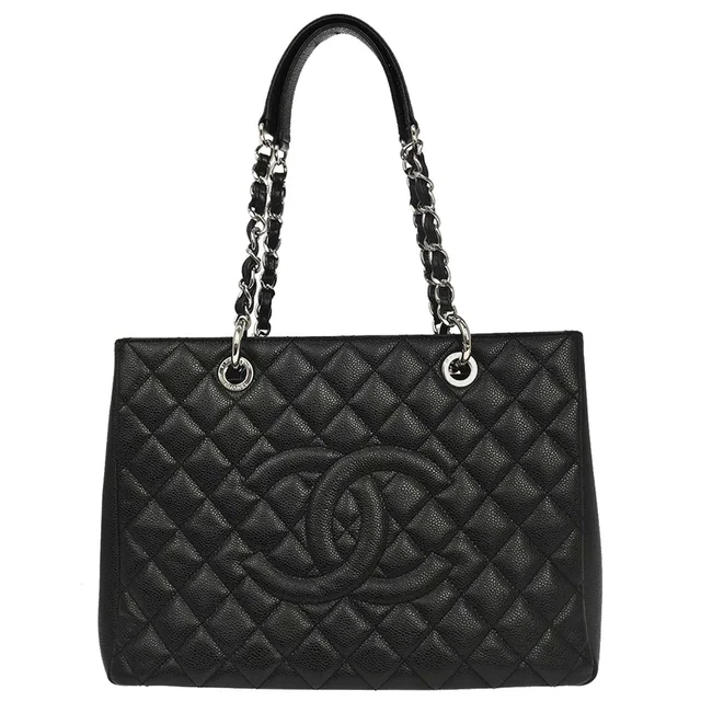 Chanel 2014 Black Caviar Skin Grand Shopping Tote GST Chain Handbag in Black Caviar leather from AMORE Vintage Tokyo