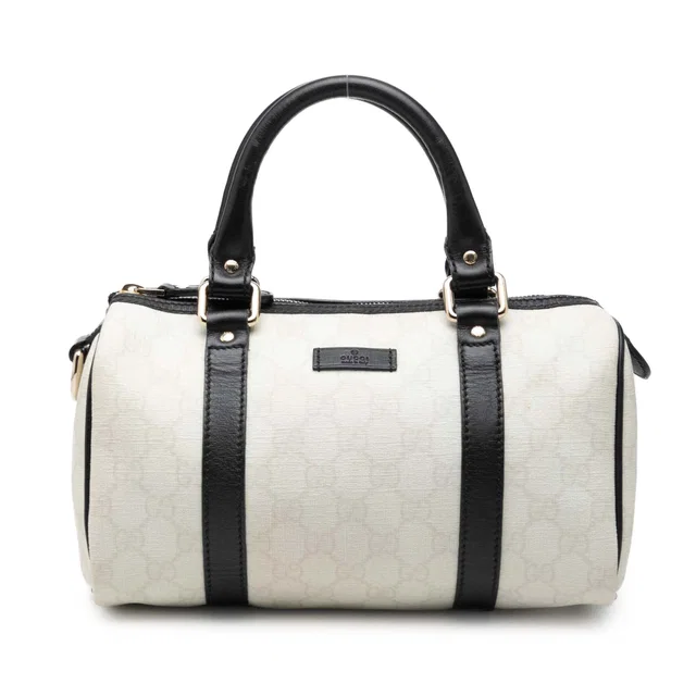 White Gucci Small GG Supreme Joy Boston Bag in White Coated canvas from Designer Revival