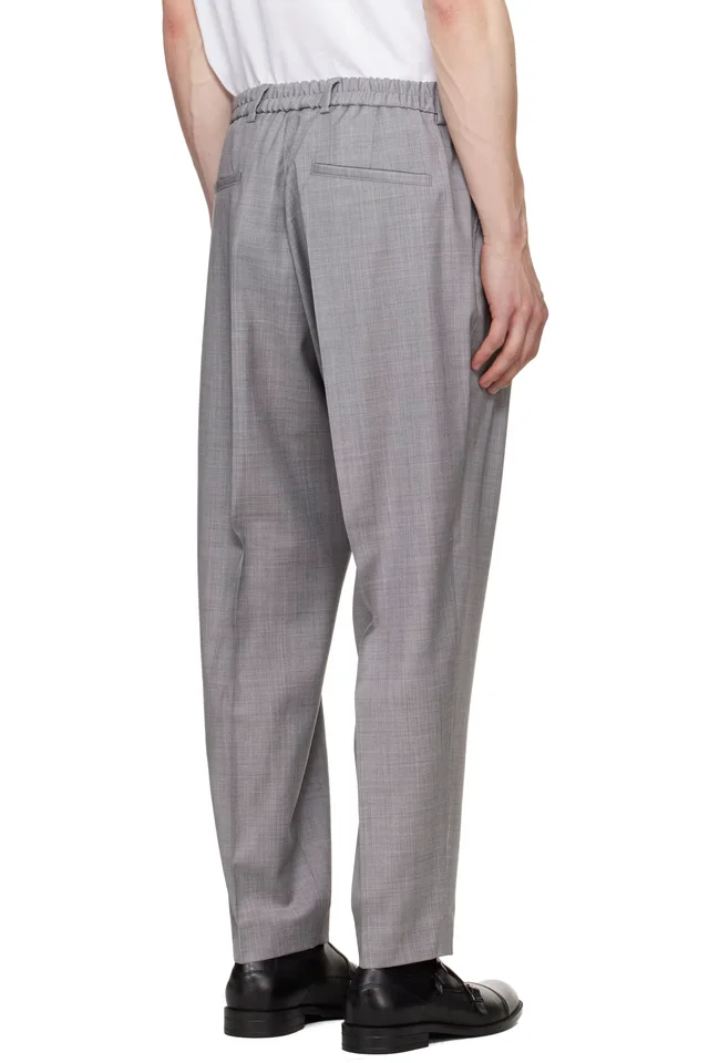 BOSS Gray Pleated Trousers, photo 3 of 4 from SSENSE